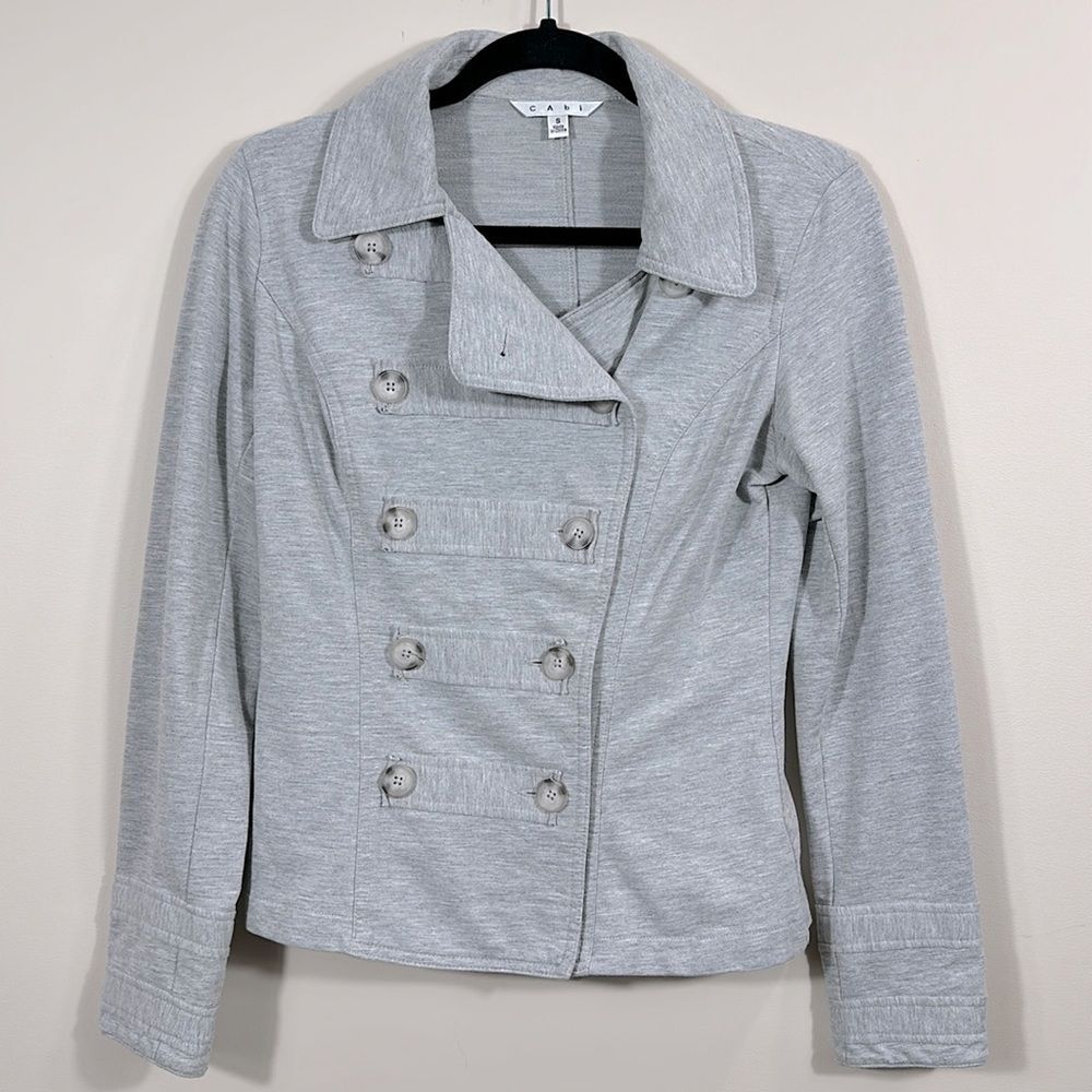 Cabi Good to Go Military Jacket Gray Sweatshirt Button Front Cotton Mix Small